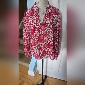 LOFT Red and White Floral Blouse